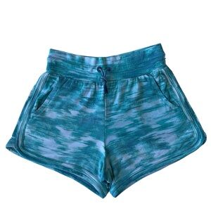 Athleta Girl's Green White Tye Dye Drawstring Shorts Pockets Soft Size Large /12